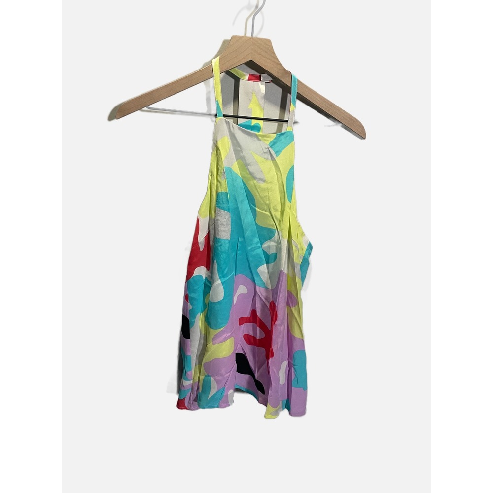 Annie Griffin Halter Top Womens Small Multi Color Silk Abstract Racerback Blouse